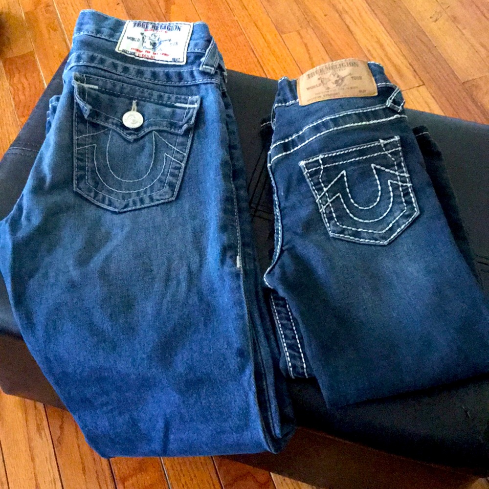 Two pair of kids straight leg TrueReligions jeans